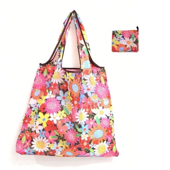 Summer Flowers Reusable Shopping Tote Packable - Picture 1 of 3